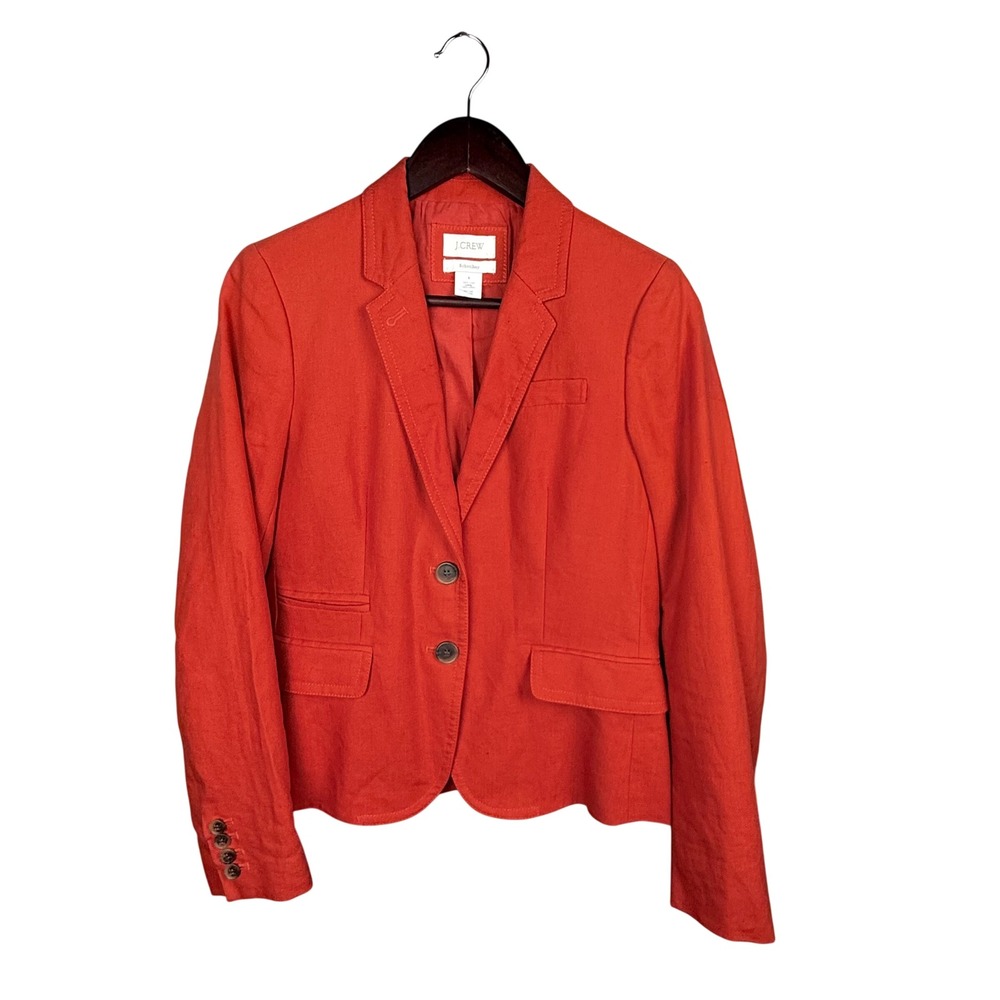 J.Crew Schoolboy Blazer Orange Red 100% Linen Jacket Size‎ 6 RN77388